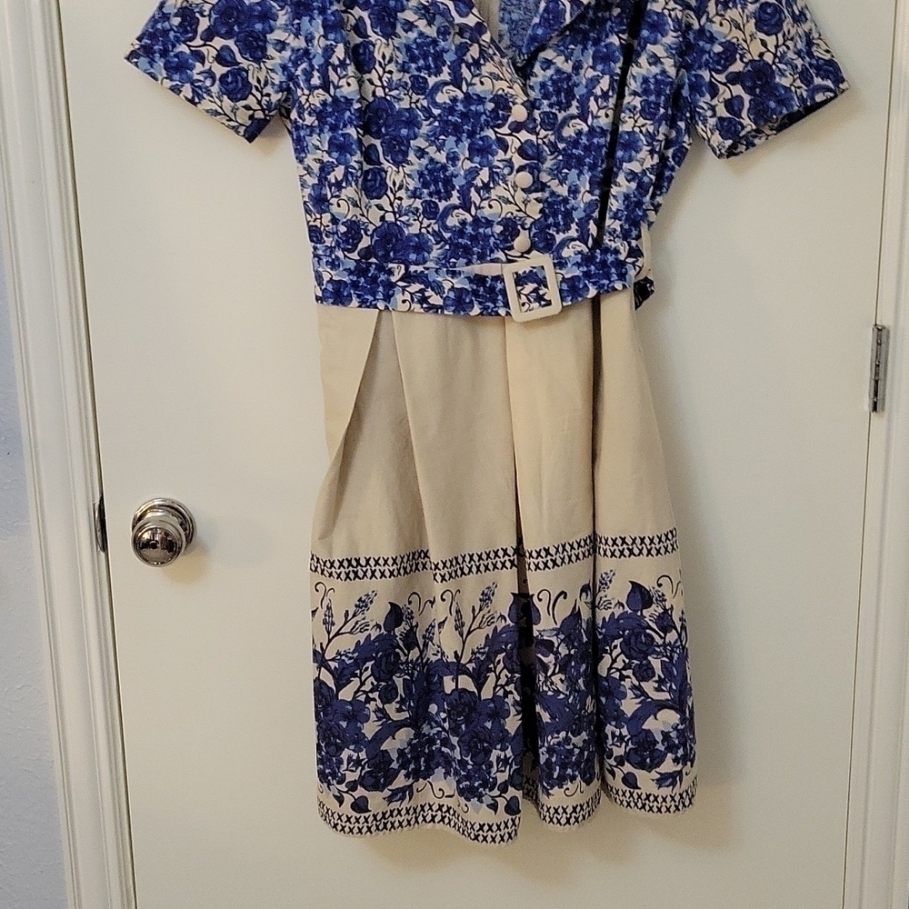 Sucrefas Retro 1940s floral belted Land Girl shirt dress - Picture 3 of 12